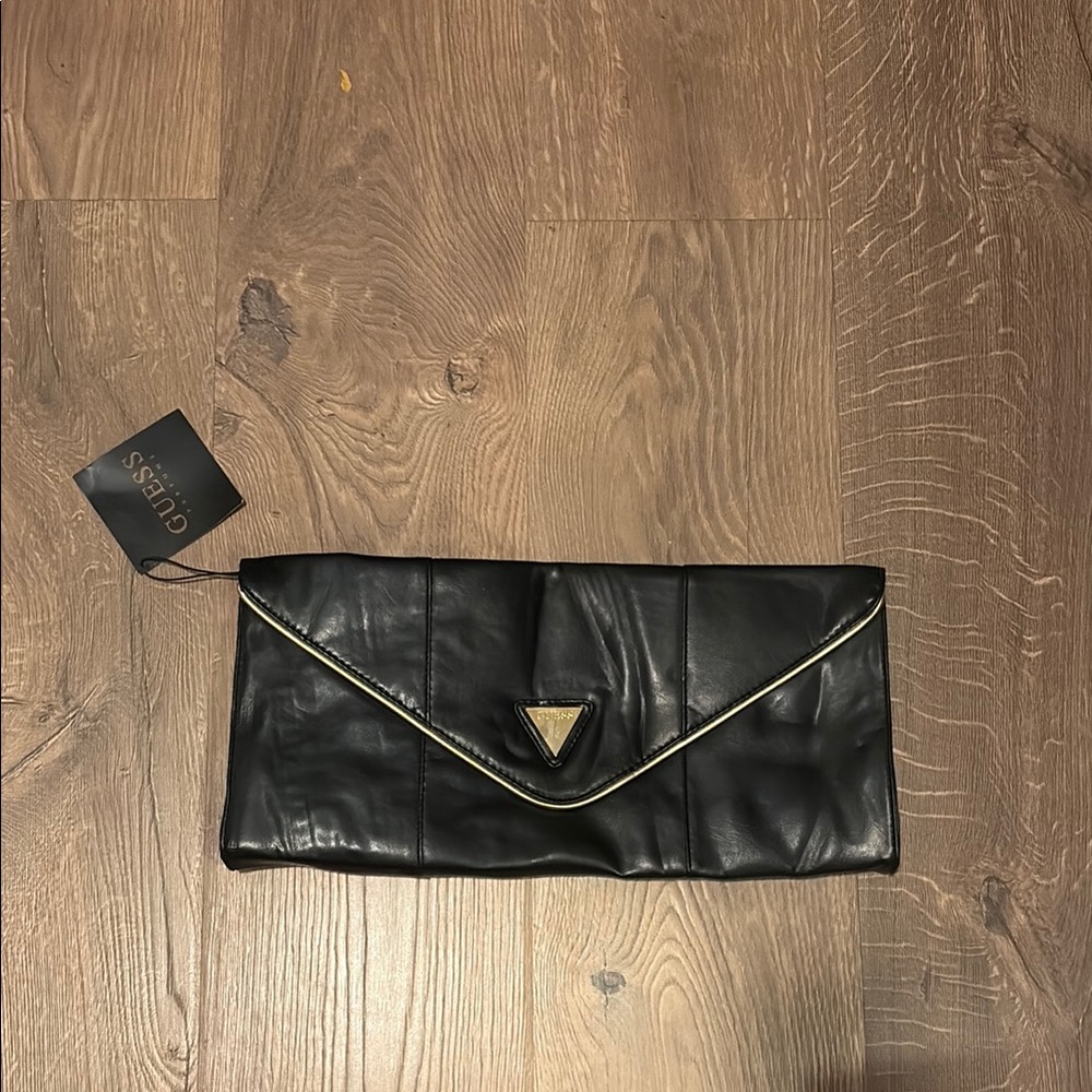 Guess Black Leather Clutch with Gold Accent
